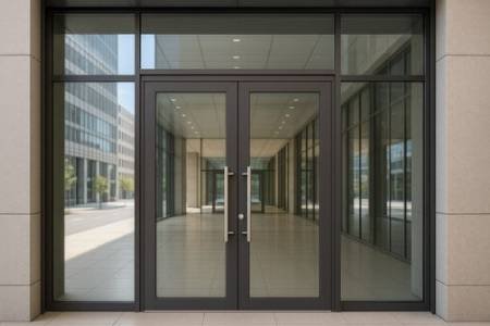 Commercial UPVC door installation in business area